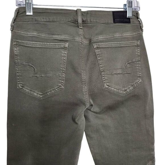 New American Eagle Super Stretch Jegging Olive Green Zippered Ankles 8 X-Long - Picture 9 of 10